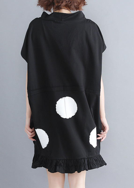Black Polka Dot Stand Collar Holiday Dress