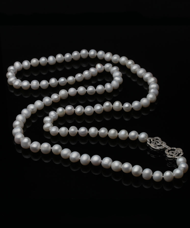 Sterling Silver Long Pearl Necklace
