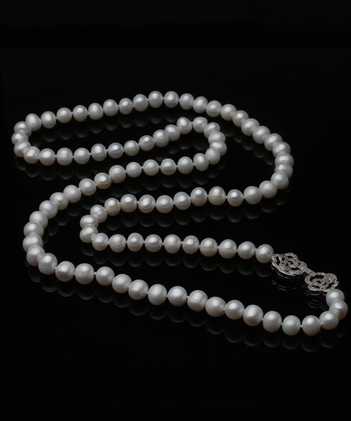 Sterling Silver Long Pearl Necklace