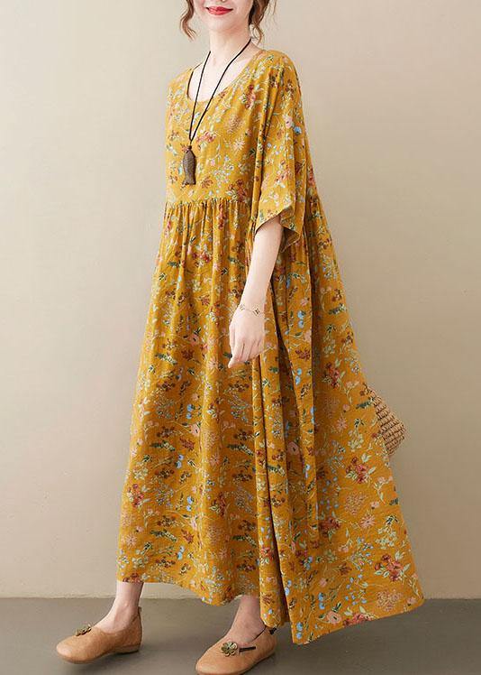 Yellow O-Neck Pocket Summer Dress