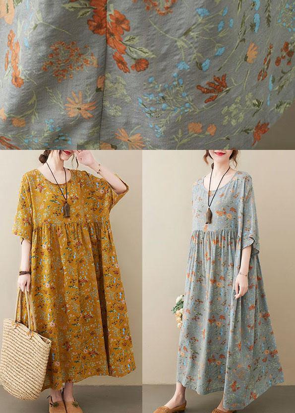 Yellow O-Neck Pocket Summer Dress