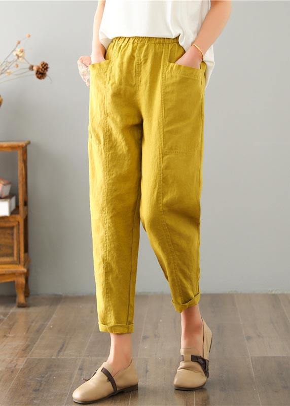 Natürliche gelbe Taschen Baumwolle Leinenhose Sommer