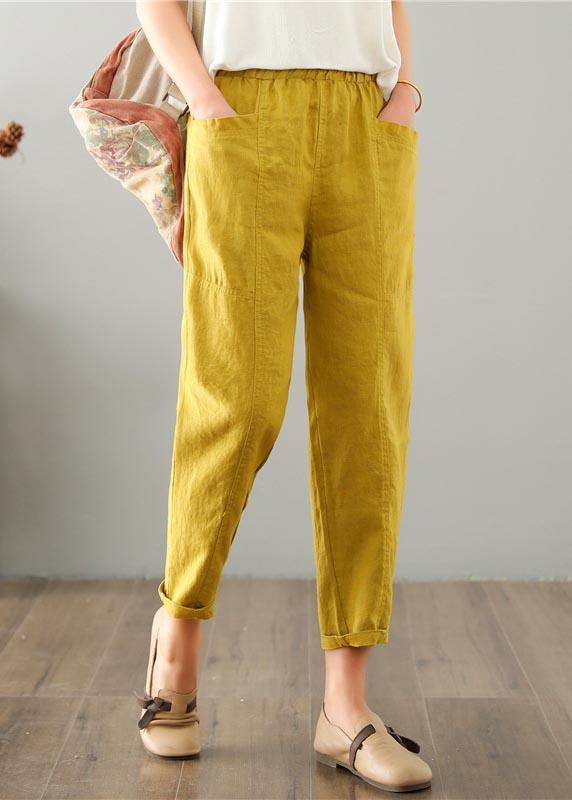 Natürliche gelbe Taschen Baumwolle Leinenhose Sommer