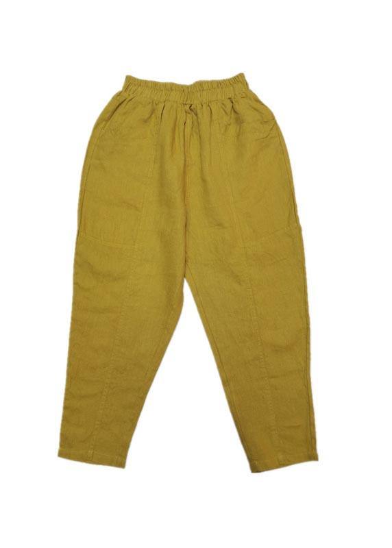 Natürliche gelbe Taschen Baumwolle Leinenhose Sommer