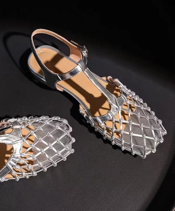 Silver Hollow Buckle Strap Sandals