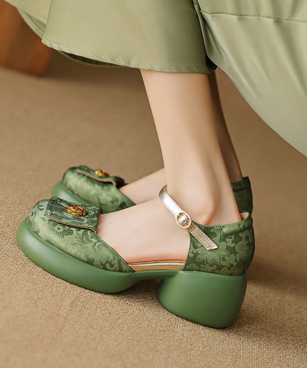 Green Embossed Buckle Chunky Sandals