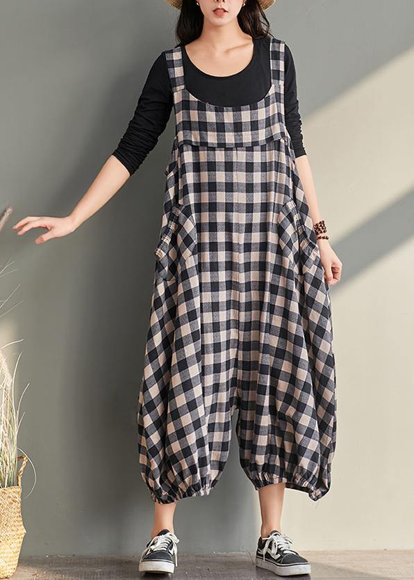 Neue Käfighose lässiger karierter Overall aus Baumwolle und Leinenoveralls für Damen