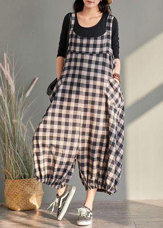 Neue Käfighose lässiger karierter Overall aus Baumwolle und Leinenoveralls für Damen