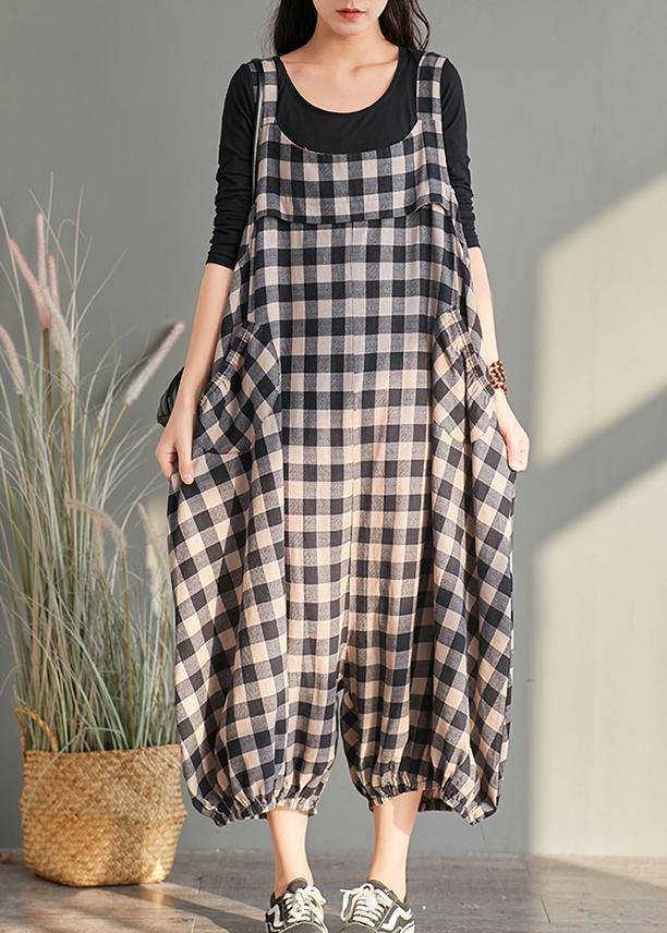 Neue Käfighose lässiger karierter Overall aus Baumwolle und Leinenoveralls für Damen