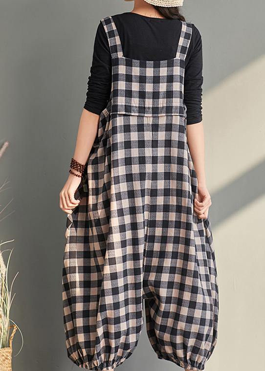 Neue Käfighose lässiger karierter Overall aus Baumwolle und Leinenoveralls für Damen