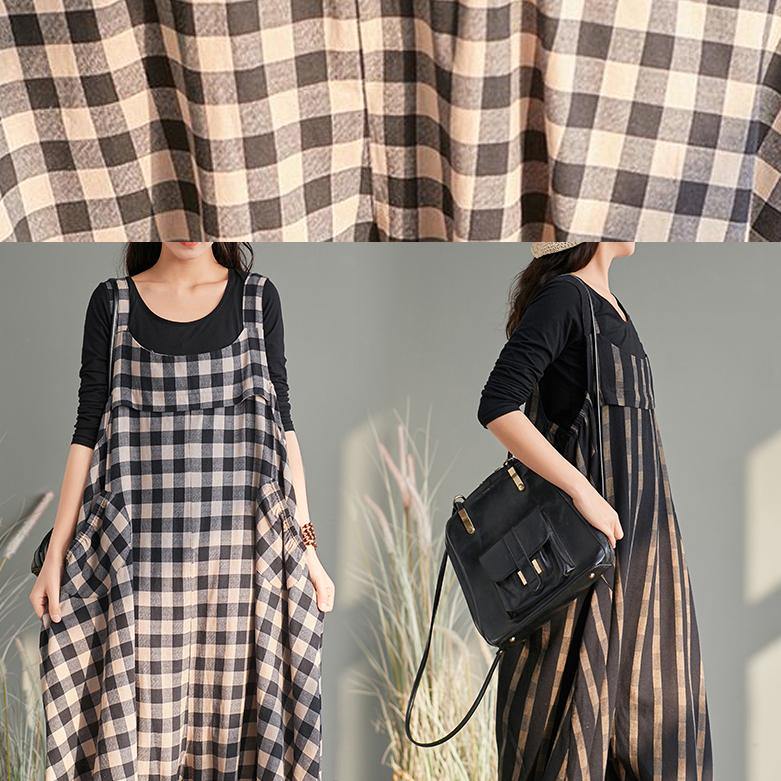 Neue Käfighose lässiger karierter Overall aus Baumwolle und Leinenoveralls für Damen