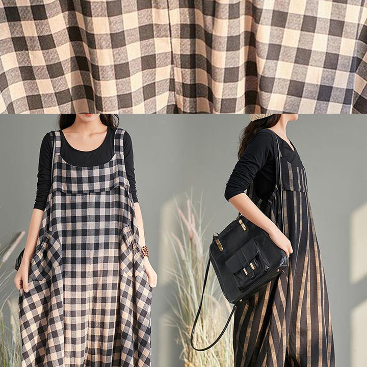 Neue Käfighose lässiger karierter Overall aus Baumwolle und Leinenoveralls für Damen