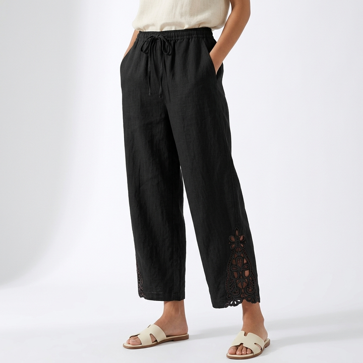 Perrine | Wide Cropped Lace Hem Pants
