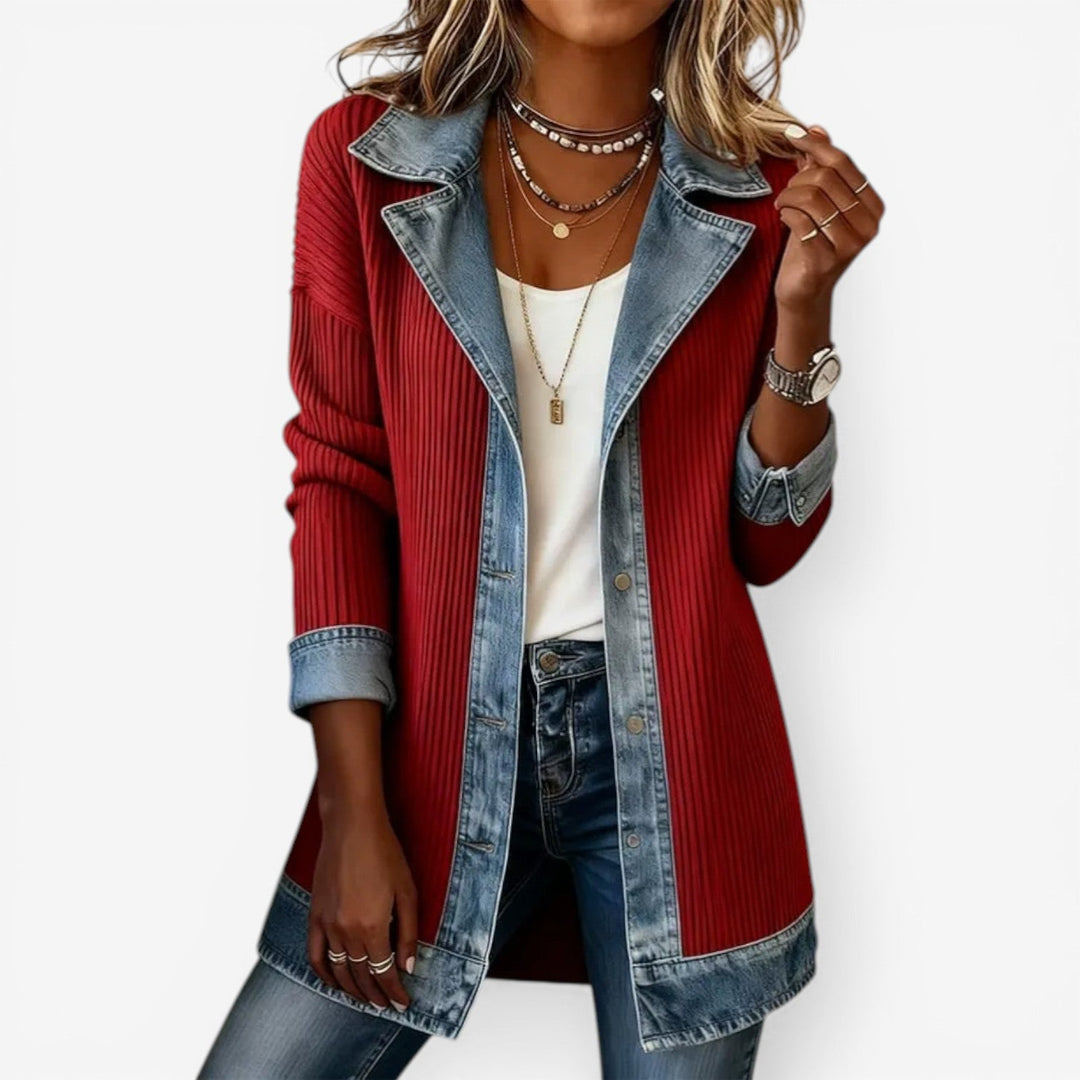 Remedios Women's Denim Jacket with Modern Layered Effect