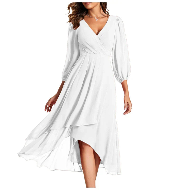 VITTORIA | Elegant dress with asymmetrical hem and flowing sleeves Refined look for any occasion