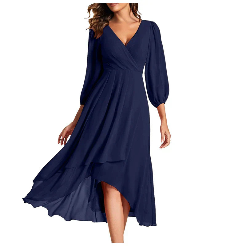 VITTORIA | Elegant dress with asymmetrical hem and flowing sleeves Refined look for any occasion