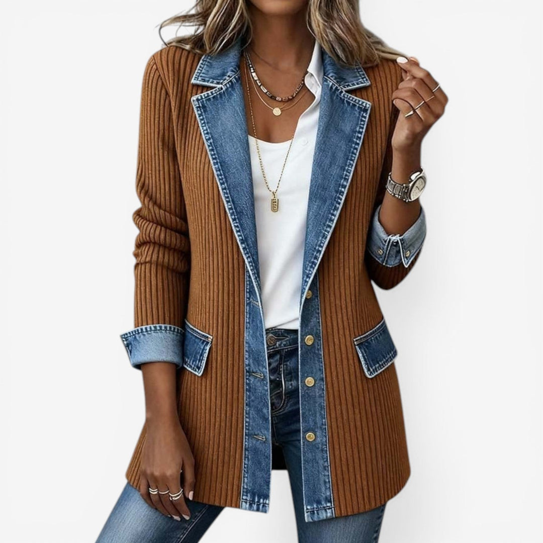 Remedios Women's Denim Jacket with Modern Layered Effect