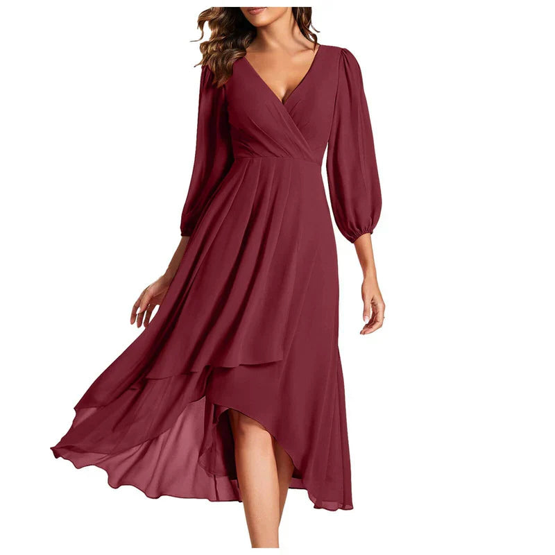 VITTORIA | Elegant dress with asymmetrical hem and flowing sleeves Refined look for any occasion