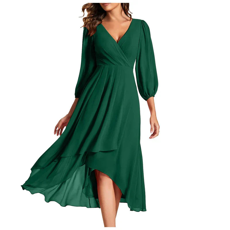 VITTORIA | Elegant dress with asymmetrical hem and flowing sleeves Refined look for any occasion