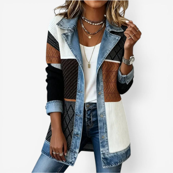 Remedios Women's Denim Jacket with Modern Layered Effect