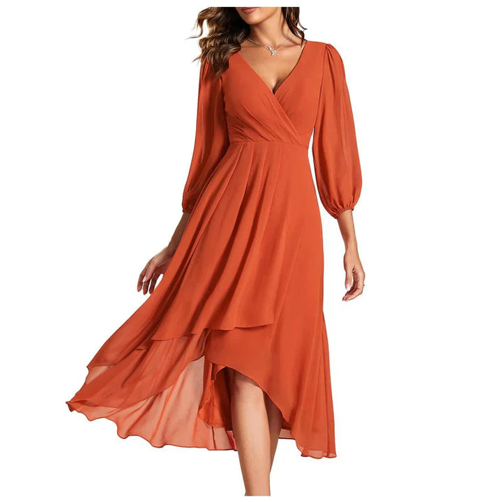 VITTORIA | Elegant dress with asymmetrical hem and flowing sleeves Refined look for any occasion