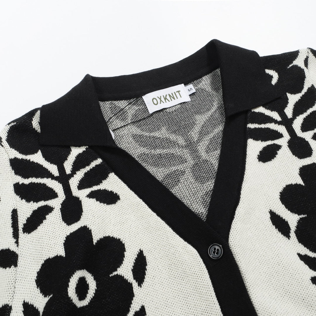 Black | casual vintage floral jacquard cardigan