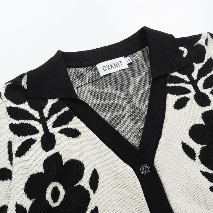 Black | casual vintage floral jacquard cardigan