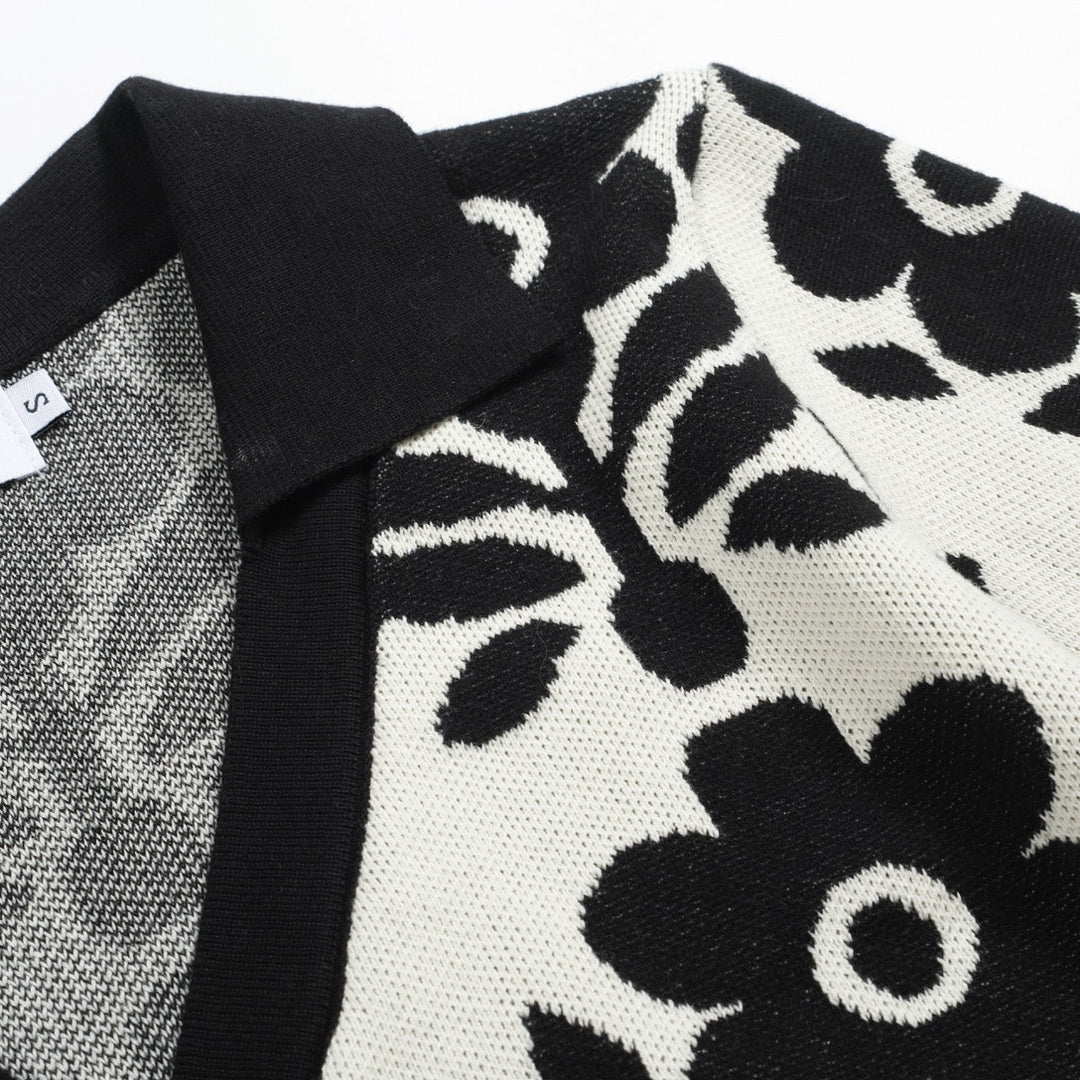 Black | casual vintage floral jacquard cardigan