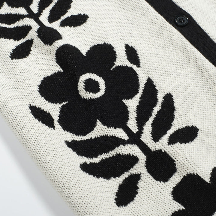 Black | casual vintage floral jacquard cardigan