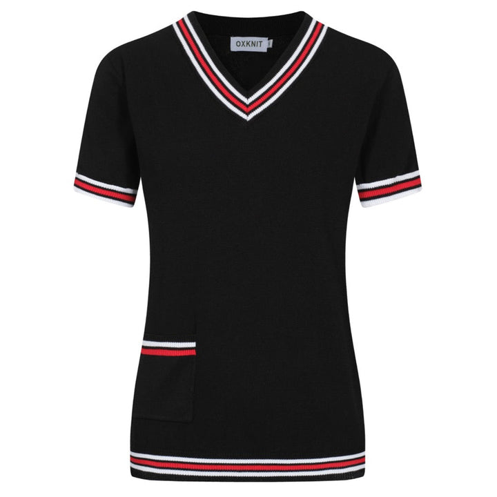 Black | Retro Pocket V-Neck Knitted T-Shirt