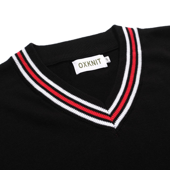 Black | Retro Pocket V-Neck Knitted T-Shirt