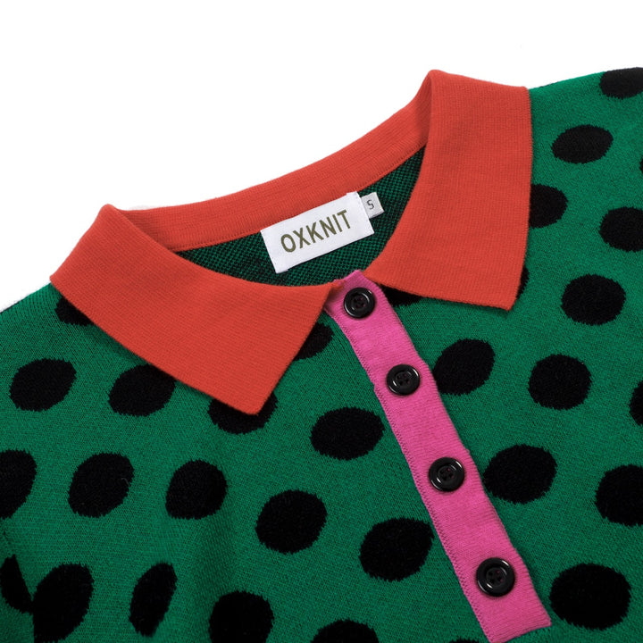 Green | Vintage Polka Dot Jacquard Polo Knit T-shirt