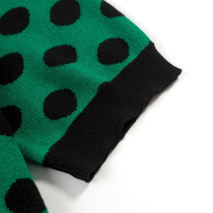 Green | Vintage Polka Dot Jacquard Polo Knit T-shirt