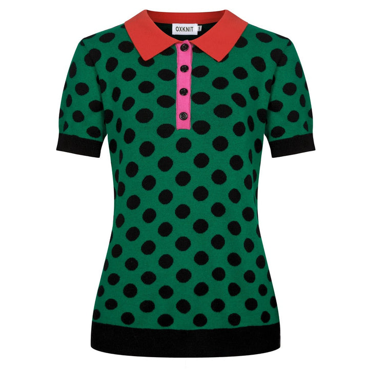 Green | Vintage Polka Dot Jacquard Polo Knit T-shirt