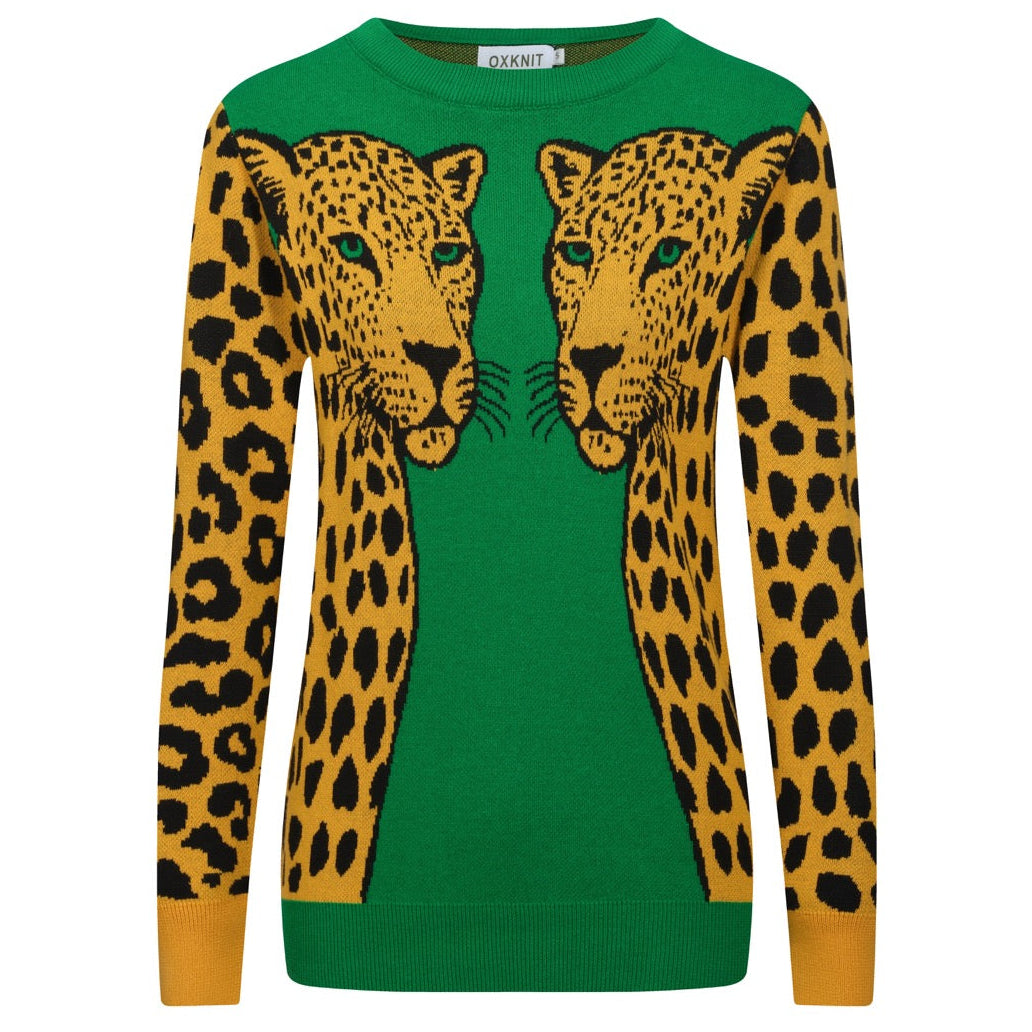 Green | cheetah jacquard vintage knitwear