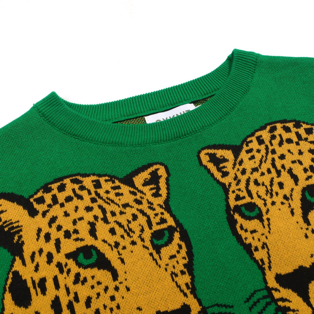Green | cheetah jacquard vintage knitwear