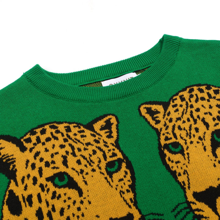 Green | cheetah jacquard vintage knitwear