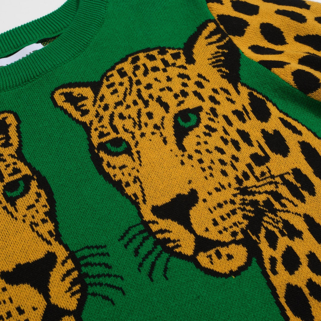 Green | cheetah jacquard vintage knitwear