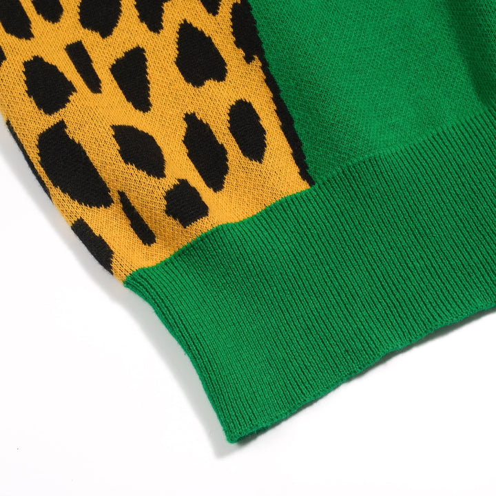 Green | cheetah jacquard vintage knitwear