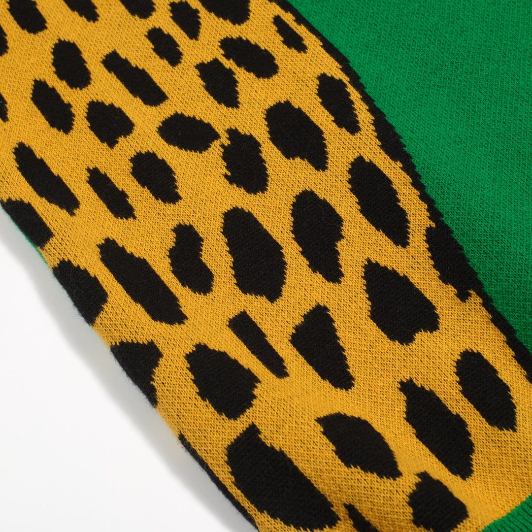 Green | cheetah jacquard vintage knitwear