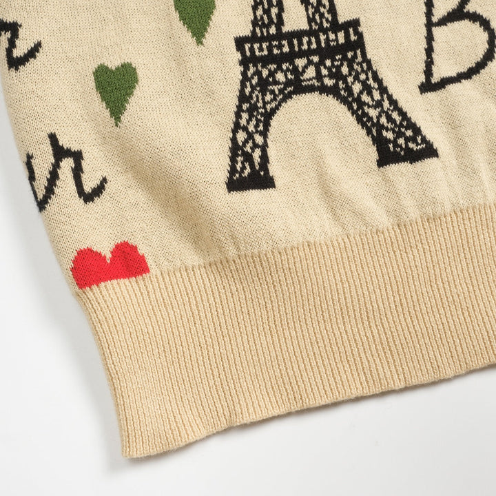 Khaki | Paris Theme Jacquard Ruffled Knitwear