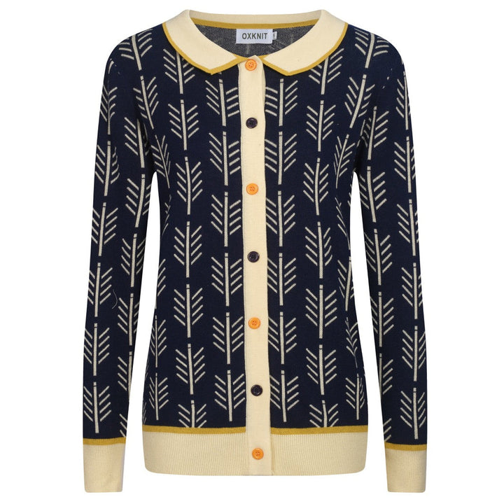 Dark Blue | Vintage Pattern Jacquard Cardigan