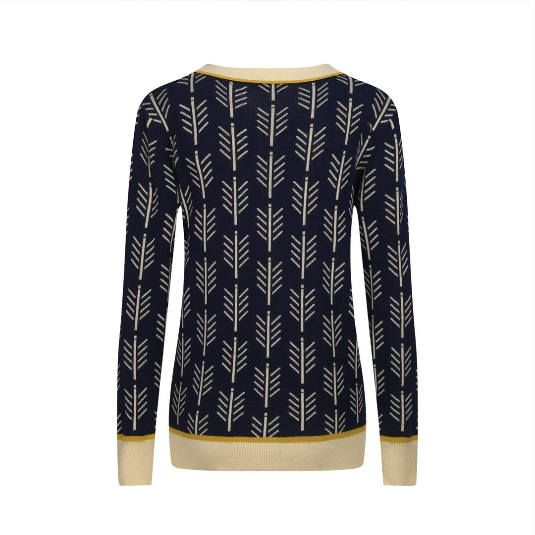 Dark Blue | Vintage Pattern Jacquard Cardigan