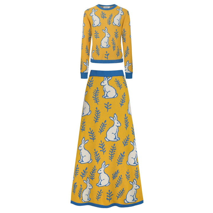 Yellow | rabbit plant knitted dress knitted set