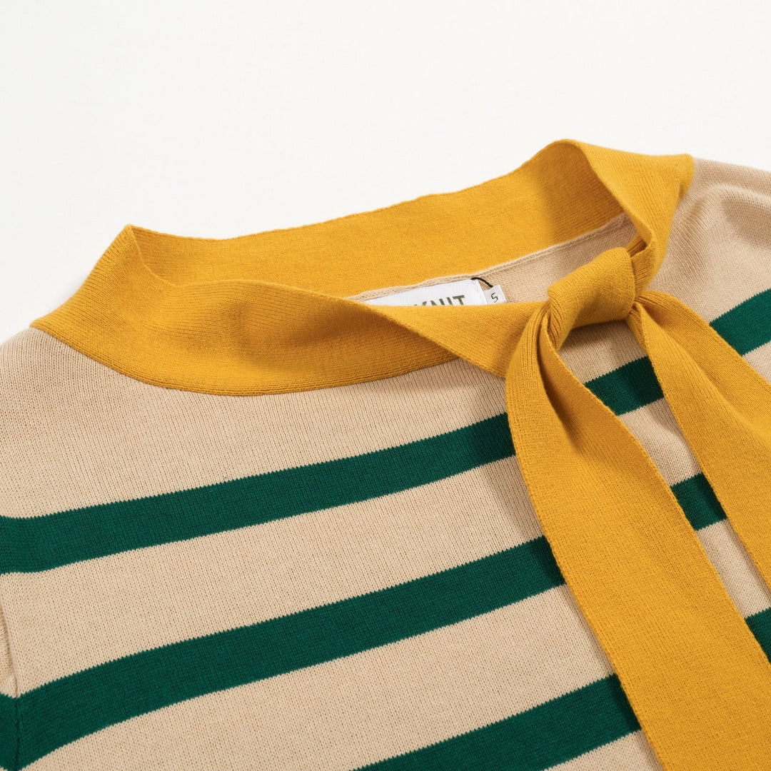 Green | Cropped Sleeve Preppy Knit Top