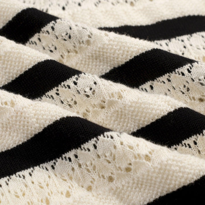 White | striped hollow-out vintage knit polo