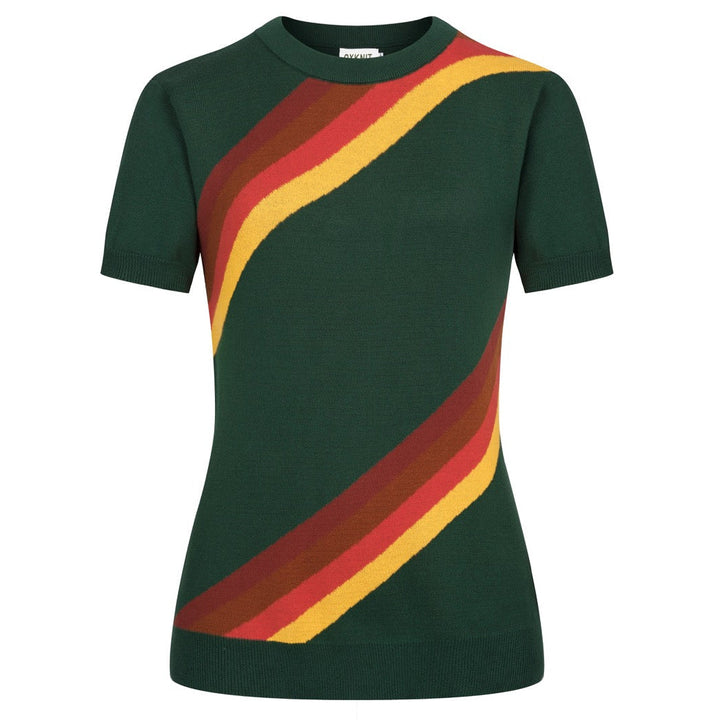 Green | Striped Classic Retro Jacquard Knit T-Shirt