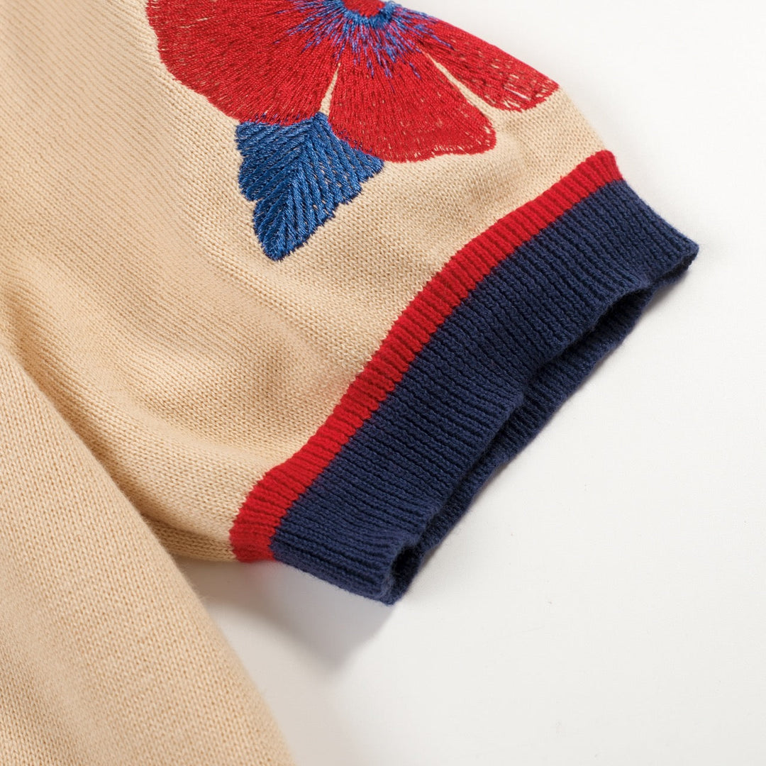 Khaki | Floral Jacquard Knit T-Shirt