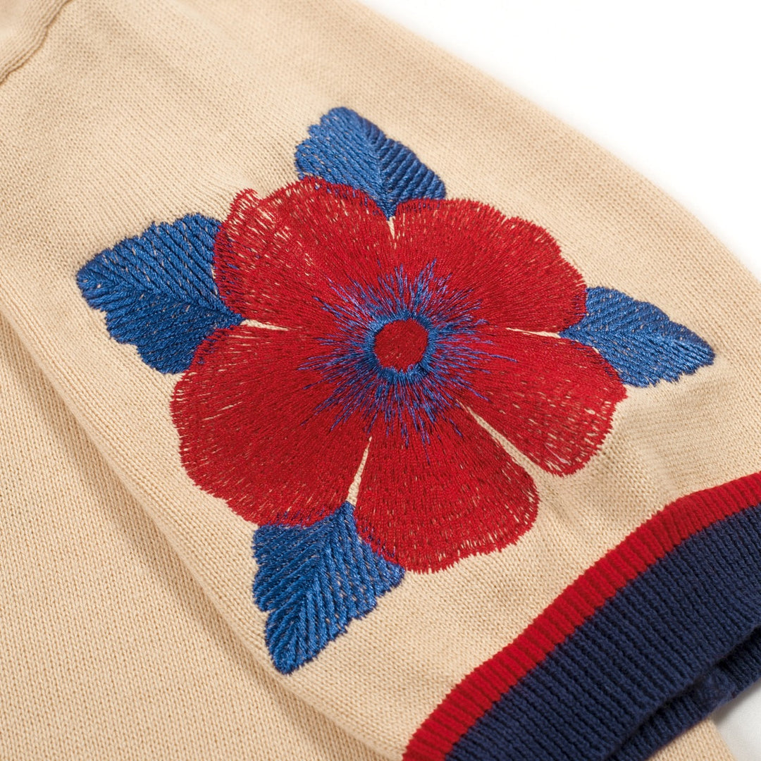 Khaki | Floral Jacquard Knit T-Shirt