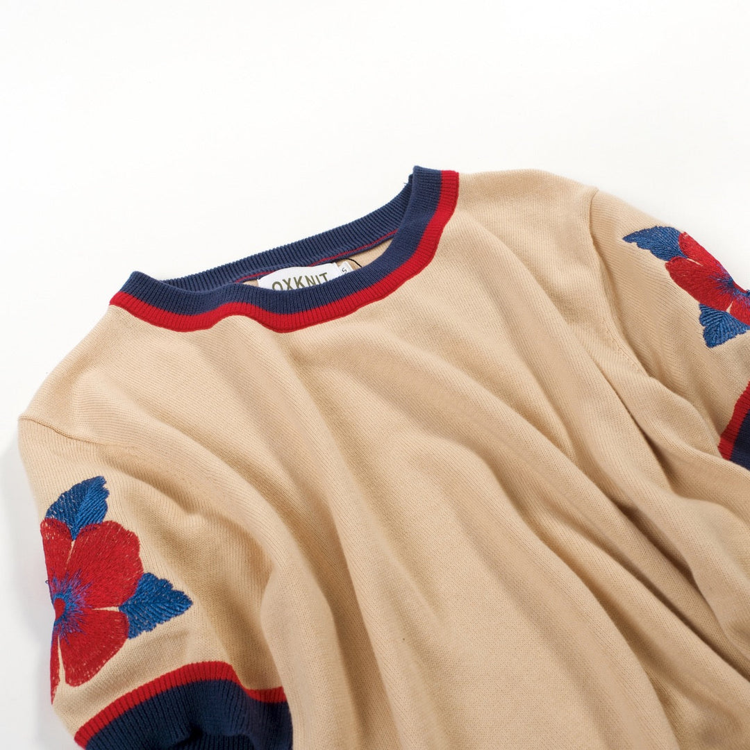 Khaki | Floral Jacquard Knit T-Shirt